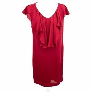Ali Ro Red Silk Ruffled V-Neck Dress
